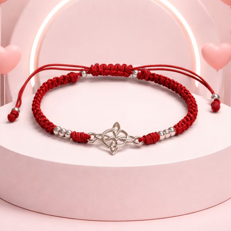 Pulsera de Hilo Rojo con Dije de Nudo de Bruja y Plata 925 MX