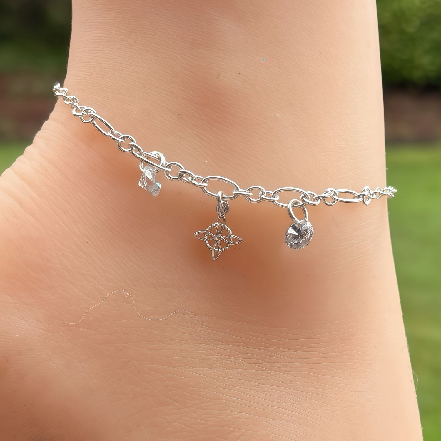 Tobillera  Nudo de Bruja con cristal 9.5" Plata 925 MX