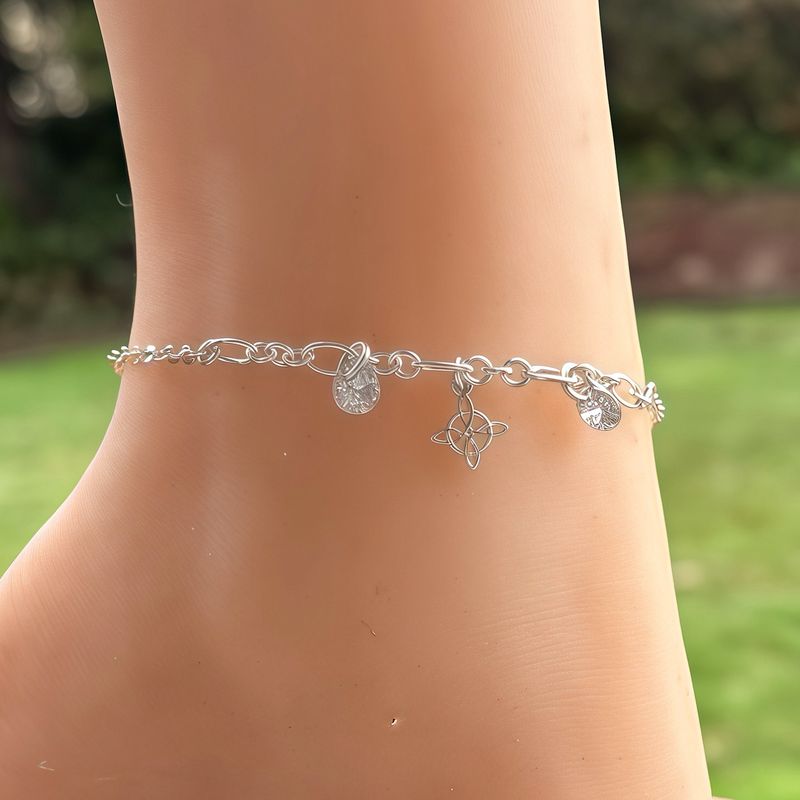 Tobillera  Nudo de Bruja con cristal 9.5" Plata 925 MX