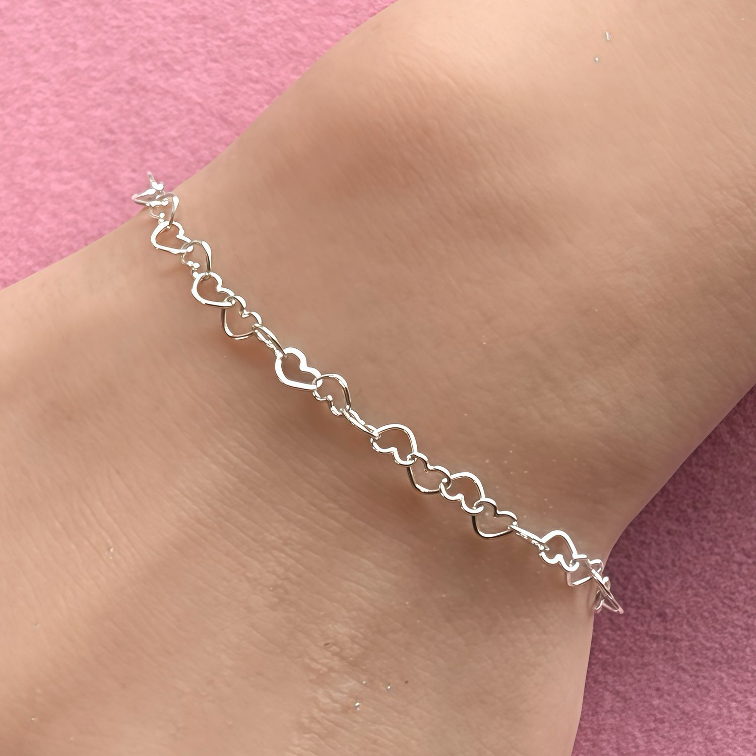 Pulsera corazones mide 7.5” de largo, Plata 925 MX