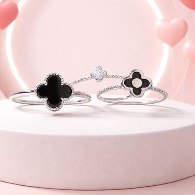 Anillo Triple Trébol en color Negro Plata 925 Italiana