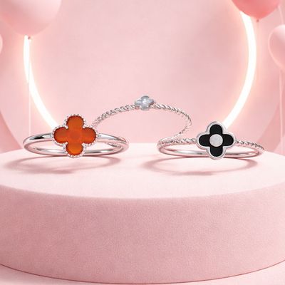 Anillo Triple Trébol en color Rojo Plata 925 Italiana