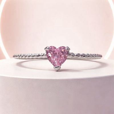 Anillo Corazon MINI Zirconia 5MM Rosa, Plata MX