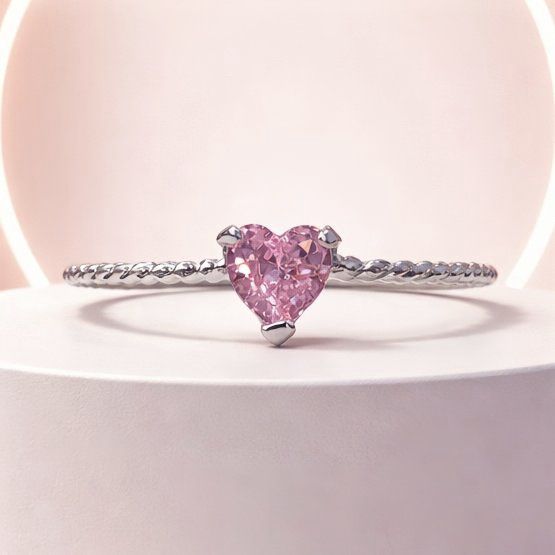Anillo Corazon MINI Zirconia 5MM Rosa, Plata MX
