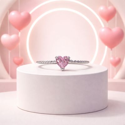 Anillo Corazon MINI Zirconia 5MM Rosa, Plata MX