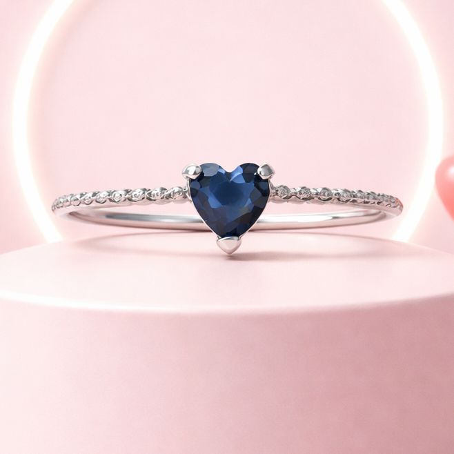 Anillo Corazon MINI Zirconia 5MM Navy, Plata MX