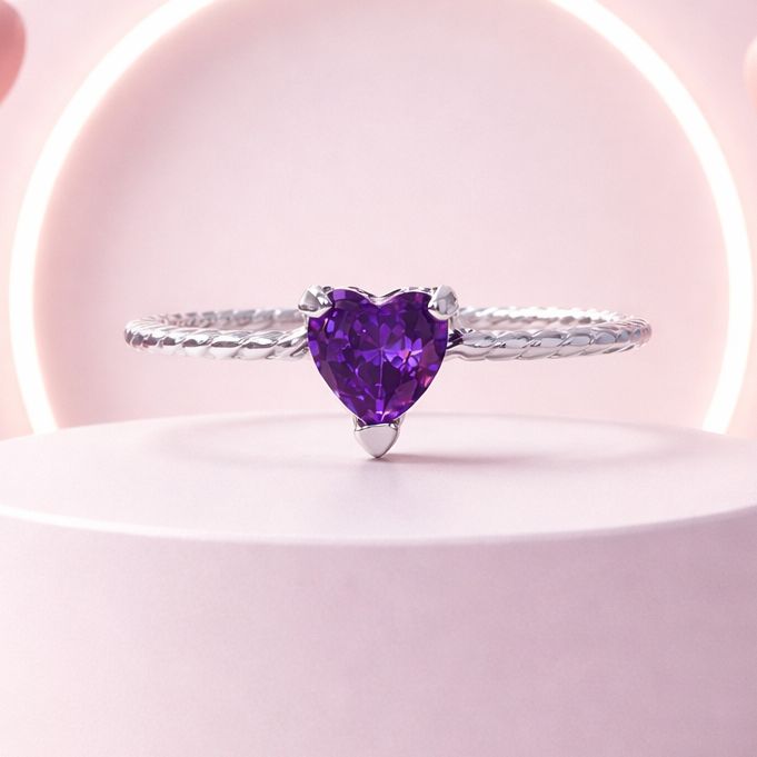 Anillo Corazon MINI Zirconia 5MM Lila Plata MX