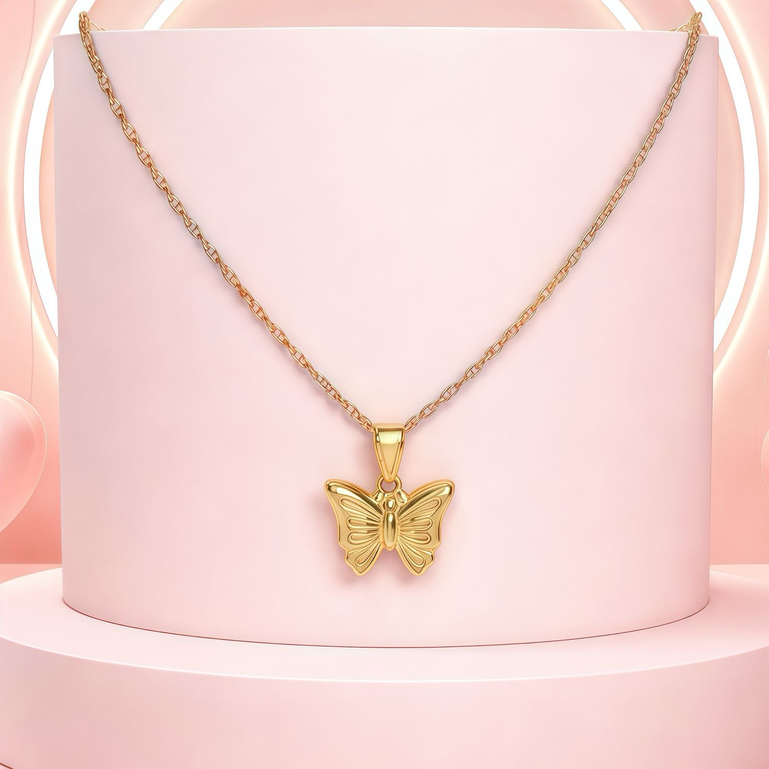 Duo Cadena y Dije Mariposa 3D con Chapa de oro en Plata 925