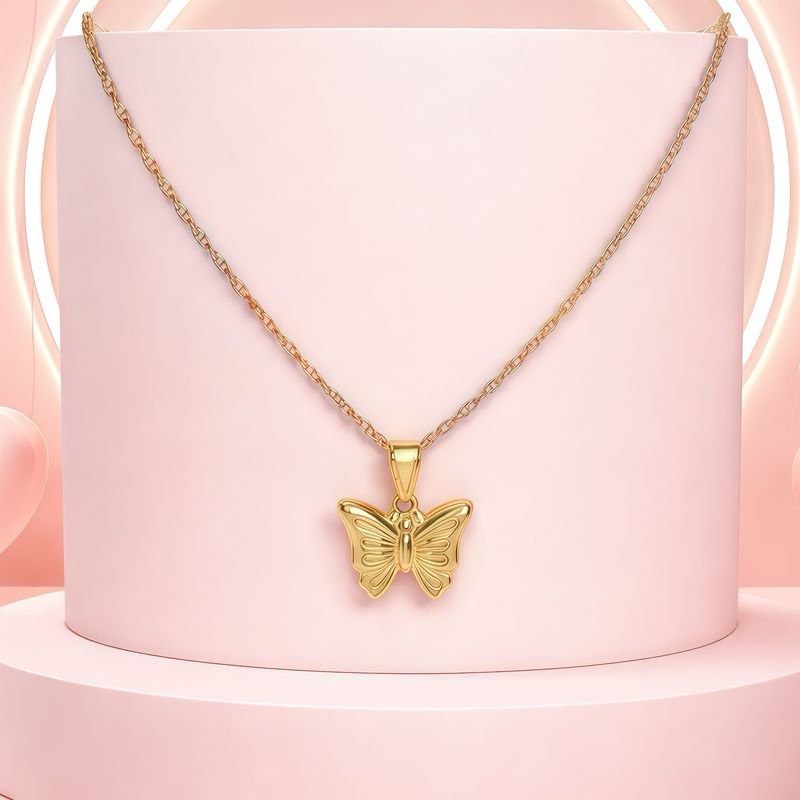 Duo Cadena y Dije Mariposa 3D con Chapa de oro en Plata 925