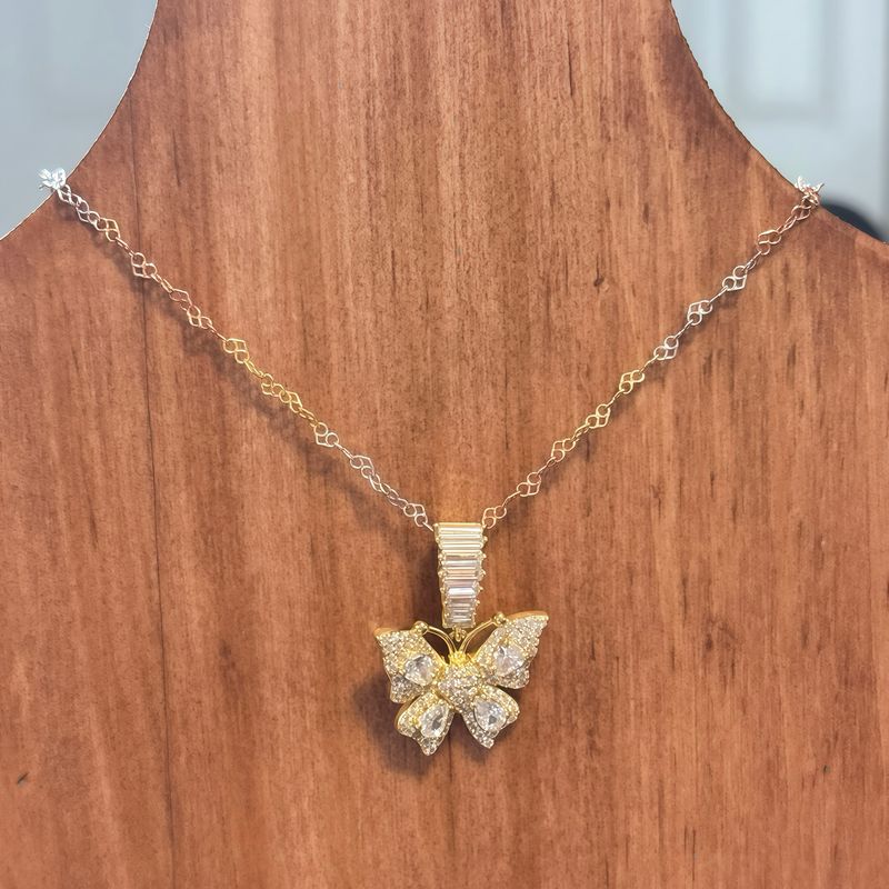 Duo Cadena y Dije Mariposa Micropabe con Chapa de oro en Plata 925 Italy