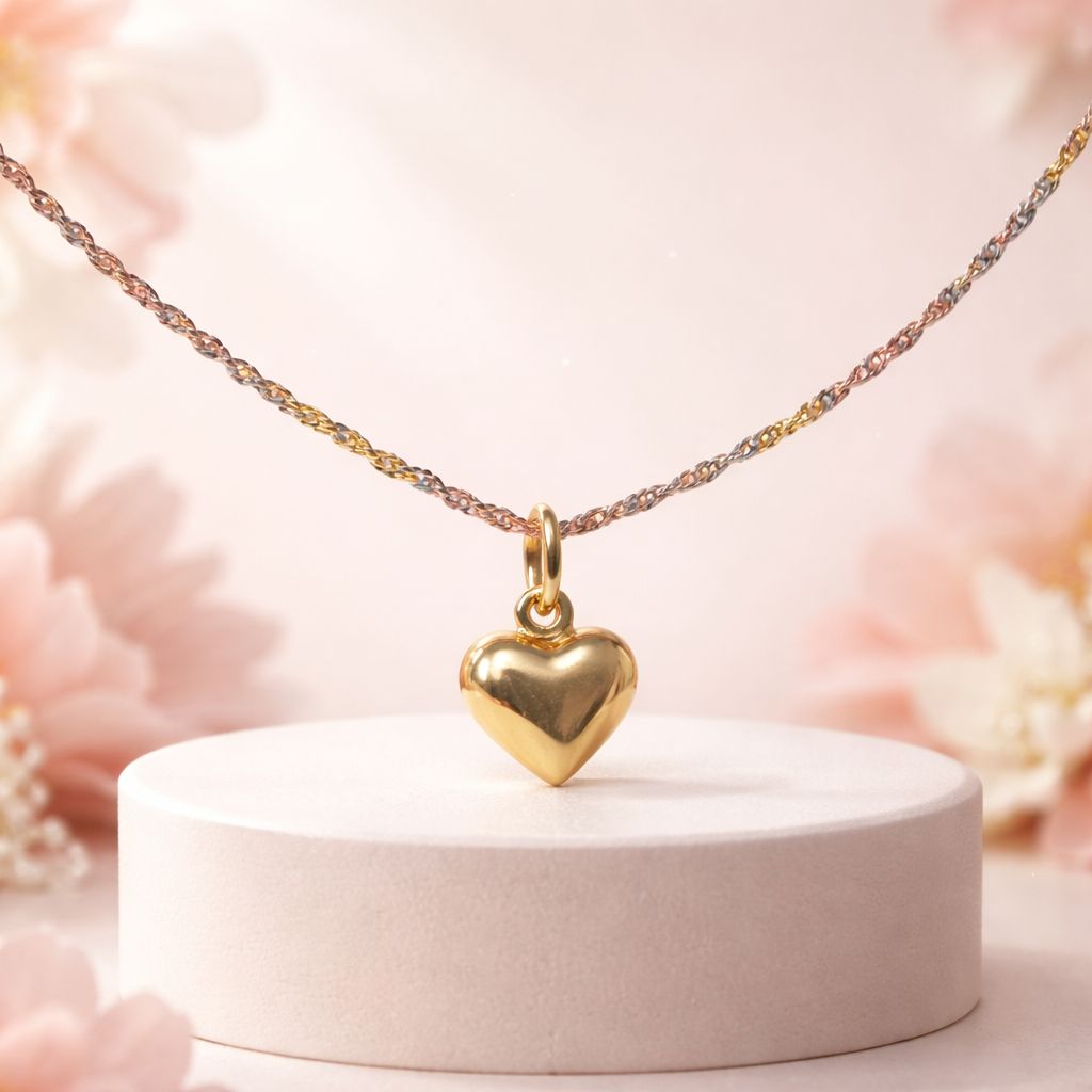 Cadena Valentin 3 colores en chapa de Oro con Dije Corazon 3D, Plata 925 Italiana