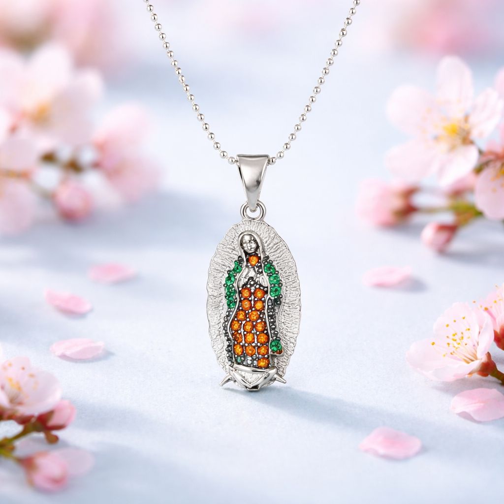 Cadena Fancy 20" y Dije Virgen Tricolor plata 925 Italiana