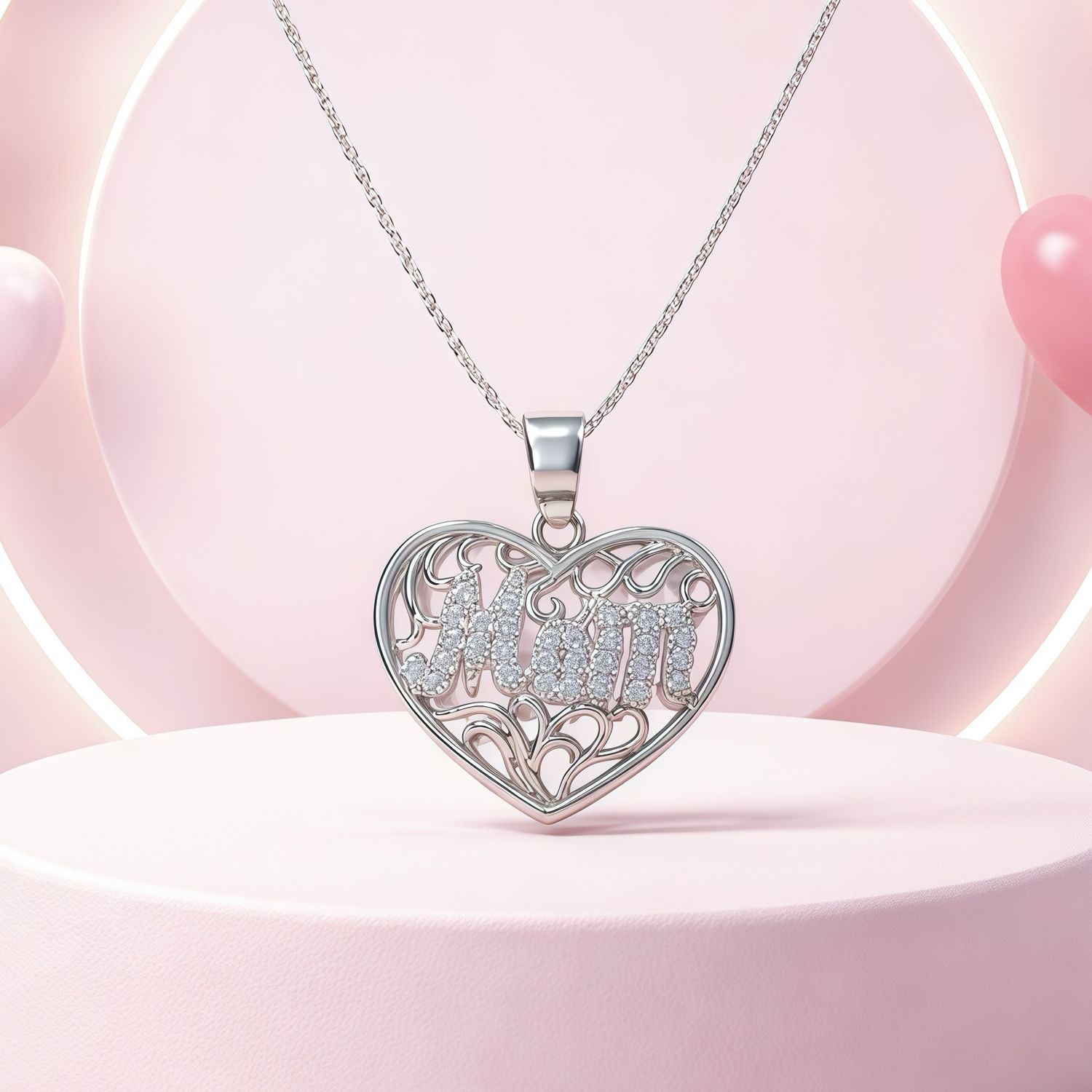 Cadena Fancy 20" y dije MOM en Plata I925 taliana