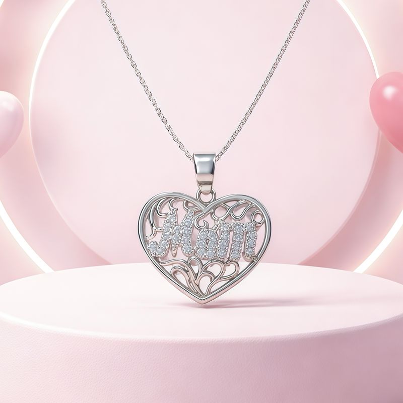 Cadena Fancy 20" y dije MOM en Plata I925 taliana