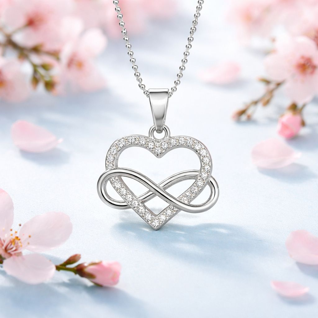 Cadena Fancy 20" y dije Corazon Infinito en Plata 925