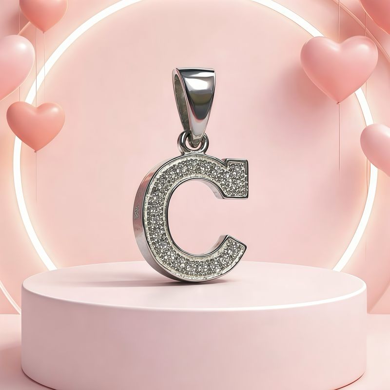 Letra Micropabe "C"  Mide 2cm Plata 925 Italiana.