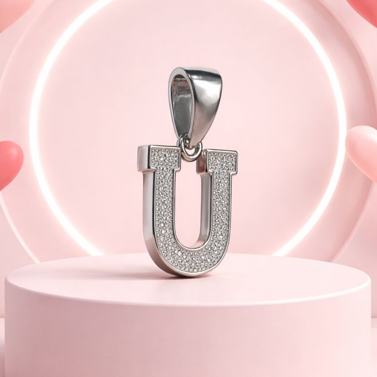 Letra Micropabe "U'' Mide 2cm Plata 925 Italiana