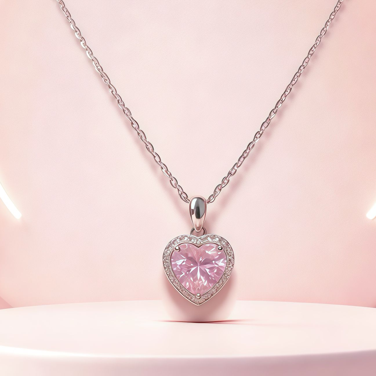 Cadena Fancy 18"con  Dije Corazon Rosa, 1cm, Plata Italiana