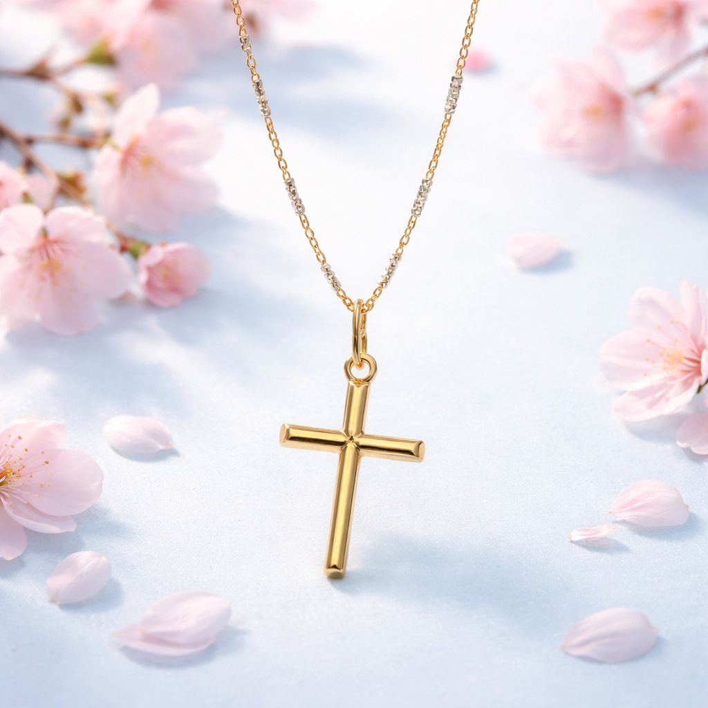 Cadena Fancy dos colores 18" y dije Cruz básica con chapa de oro enPlata 925  Plata 925 Italiana