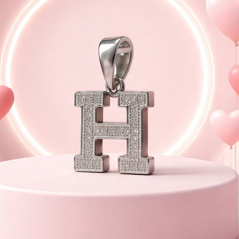 Letra Micropabe "H' Mide 2cm Plata 925 Italiana