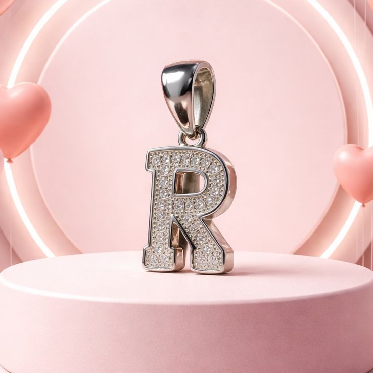 Letra Micropabe "R''' Mide 2cm Plata 925 Italiana