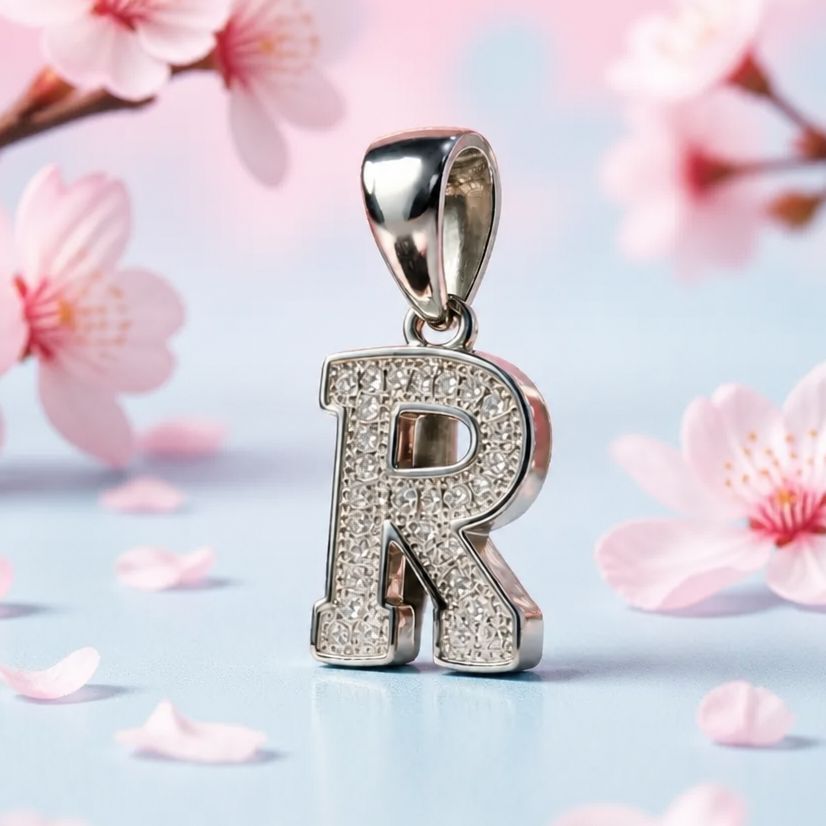 Letra Micropabe "R''' Mide 2cm Plata 925 Italiana