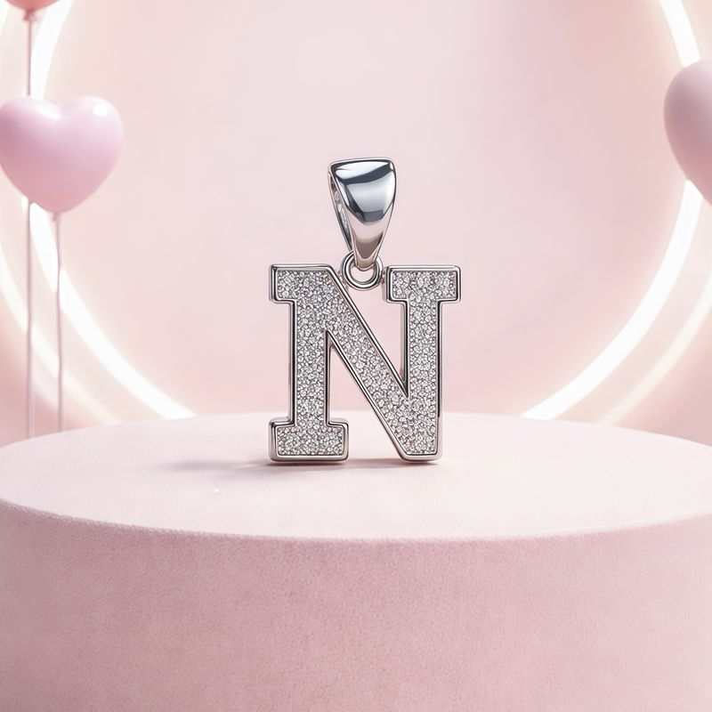 Letra Micropabe "N' Mide 2cm Plata 925 Italiana