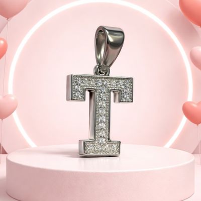Letra Micropabe "T'' Mide 2cm Plata 925 Italiana