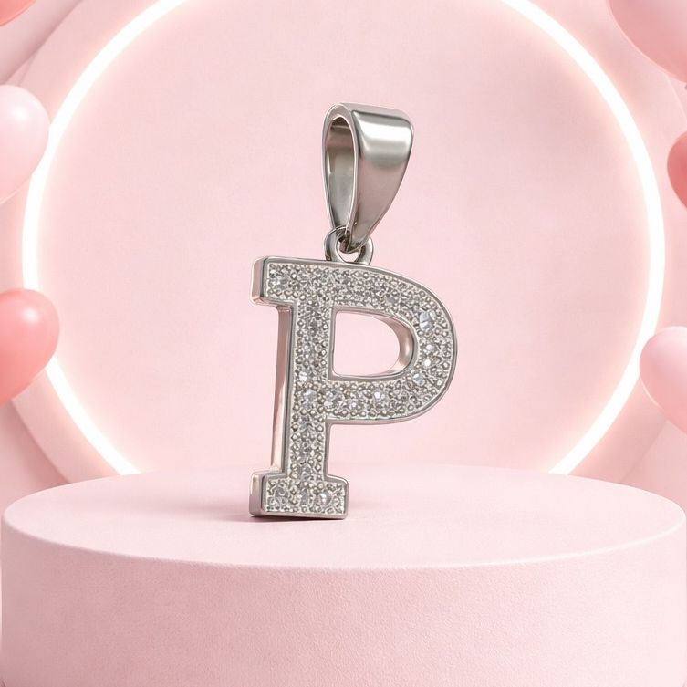 Letra Micropabe "P''' Mide 2cm Plata 925 Italiana