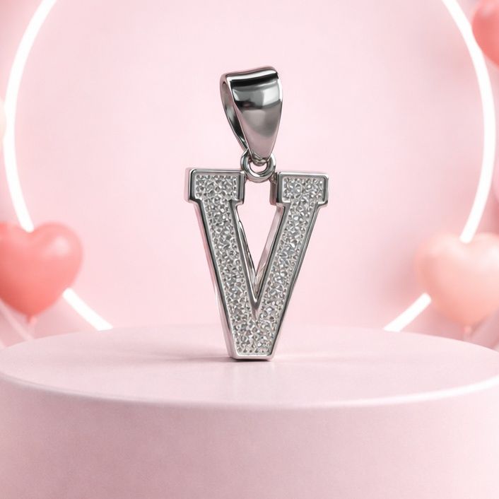 Letra Micropabe "V'' Mide 2cm Plata 925 Italiana