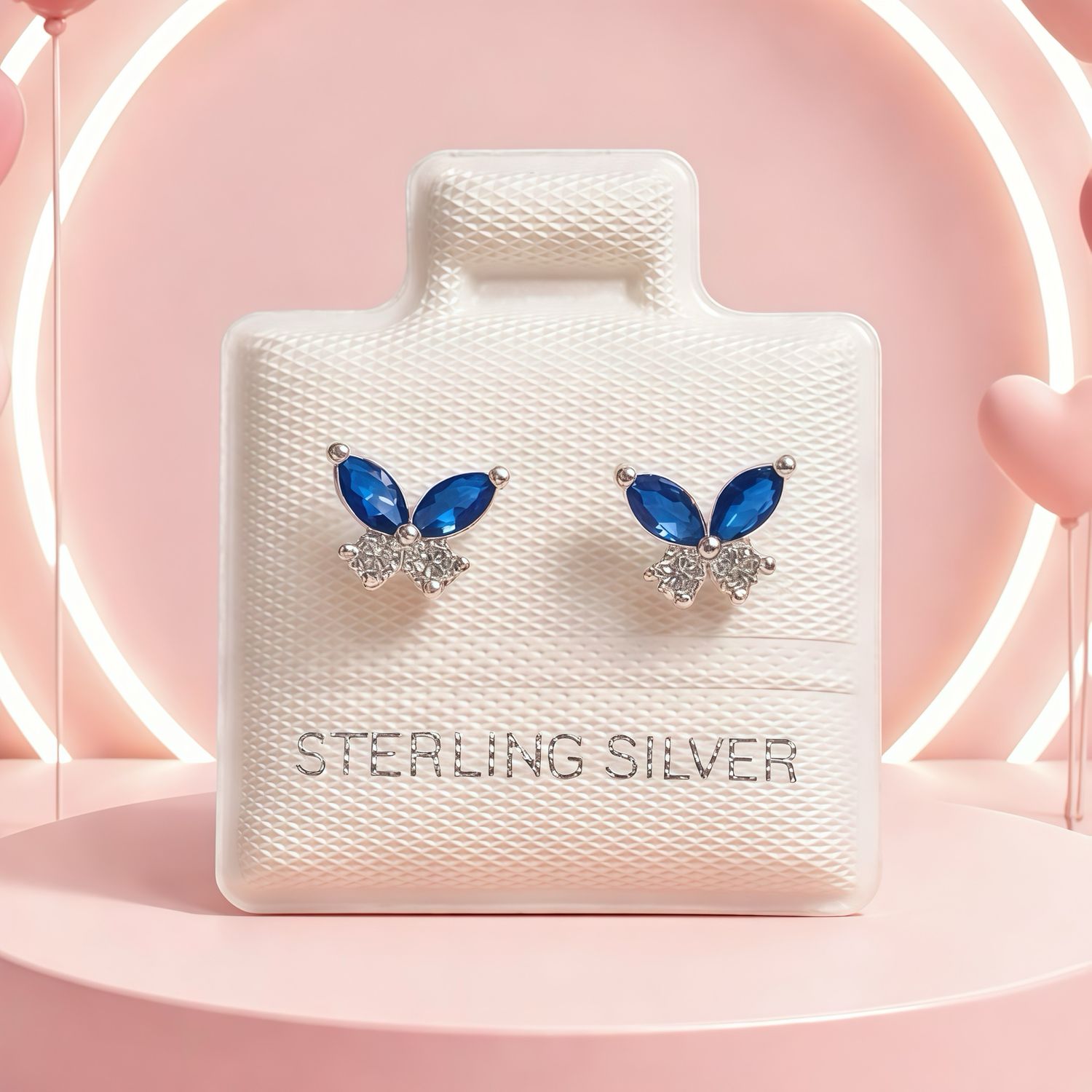 Broquel Premium Mariposa Azuly Blanco 7MM Plata 925 MX