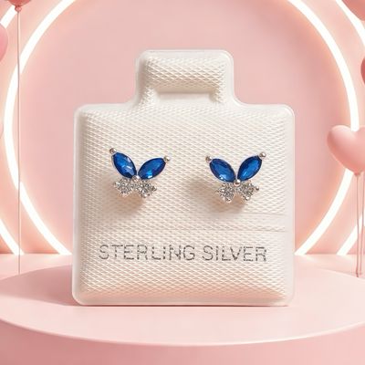 Broquel Premium Mariposa Azuly Blanco 7MM Plata 925 MX