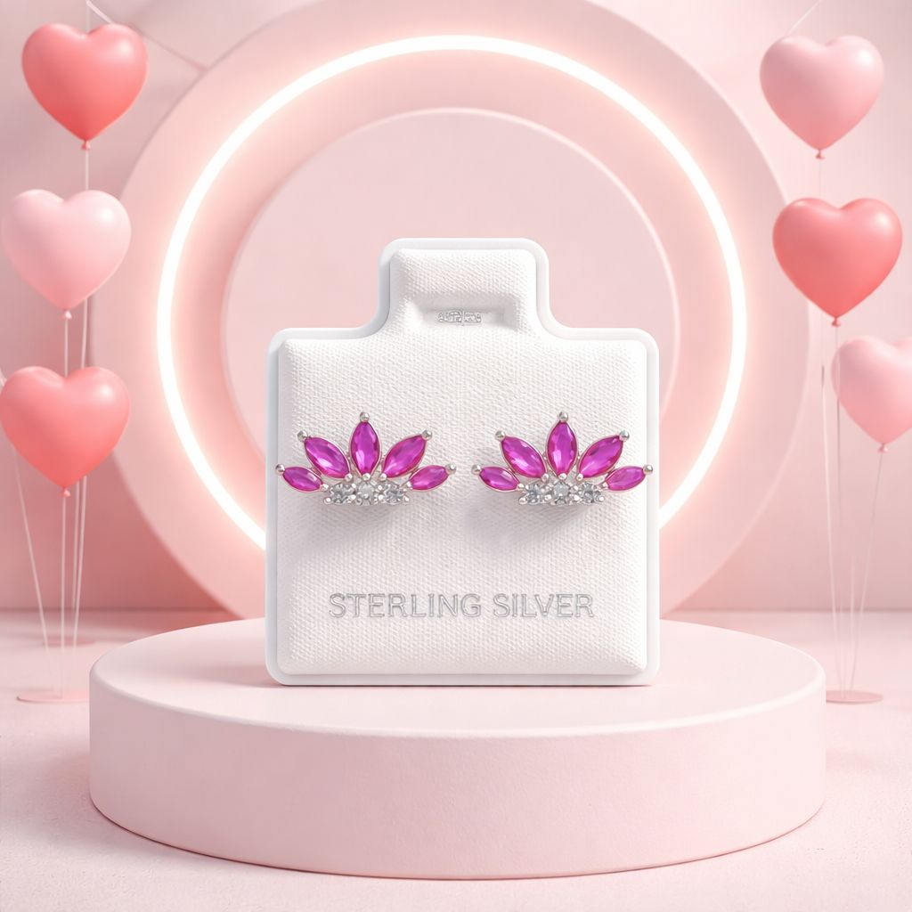 Broquel Premium Abanico Fucsia y Blanco 11mm Plata 925 MX