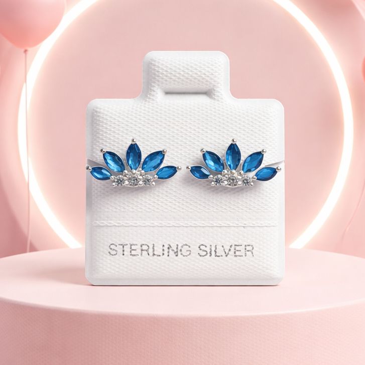 Broquel Premium Abanico Azul y Blanco 11mm Plata 925 MX