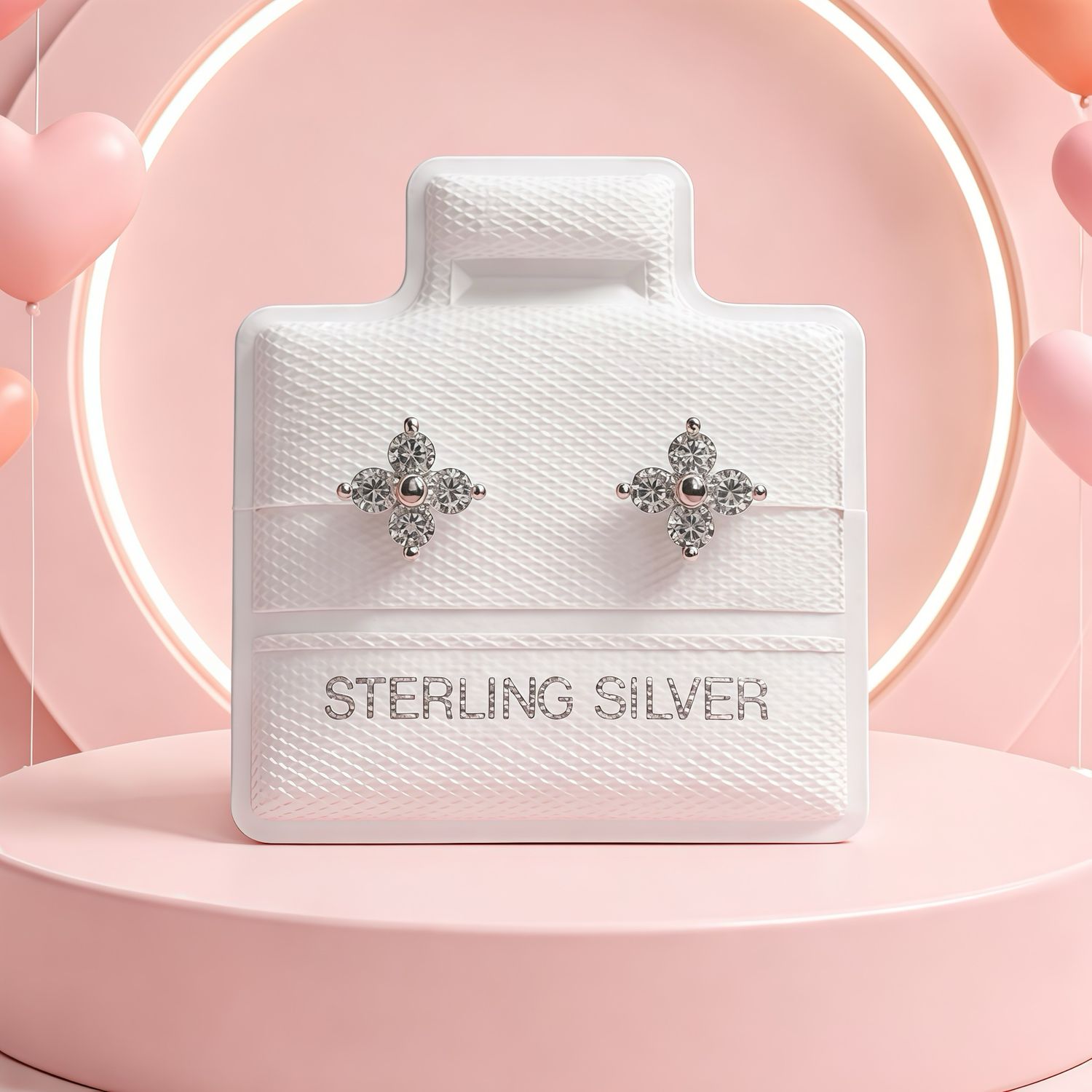 Broquel Premium Florecita 4mm, Blanca plata 925 MX