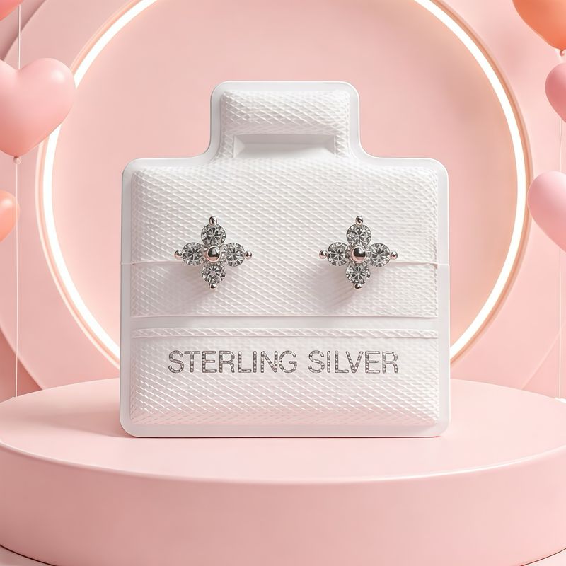 Broquel Premium Florecita 4mm, Blanca plata 925 MX