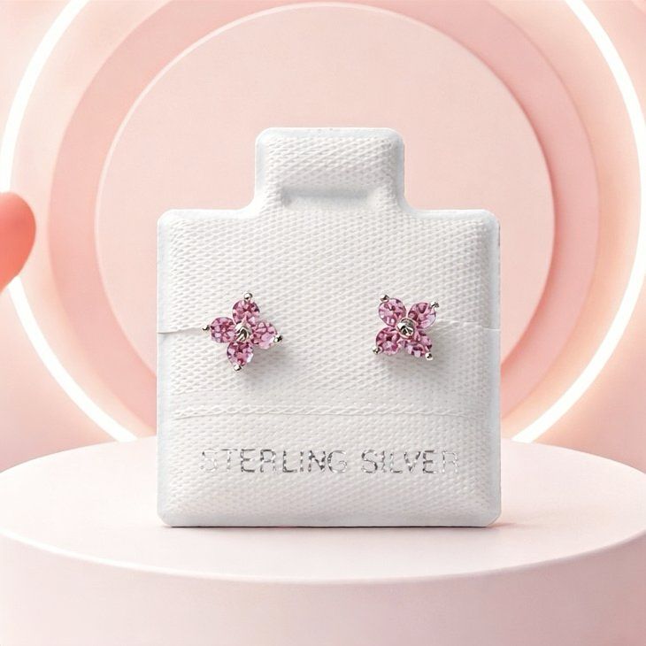 Broquel Premium Florecita 4mm, Rosa plata 925 MX