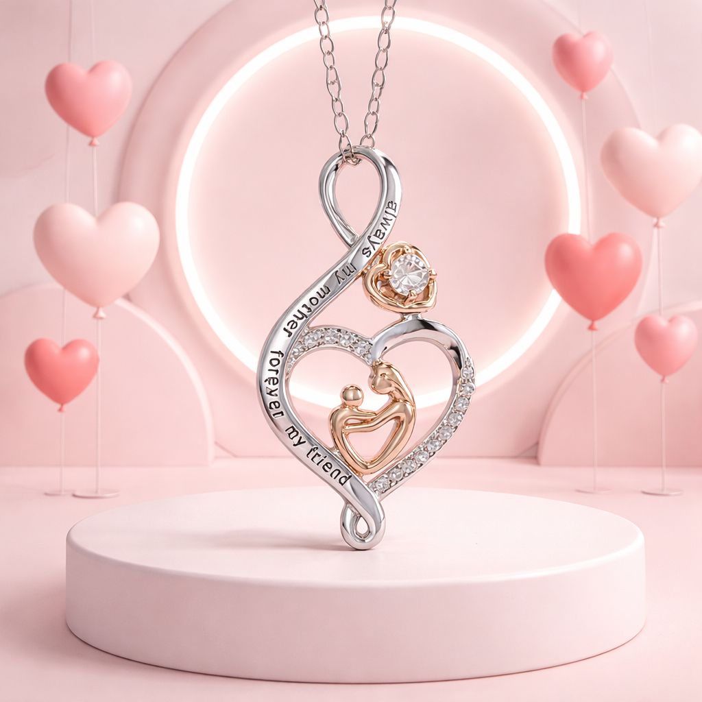 Dúo Cadena y dije Te Amo Mamá! Plata 925 Koreana