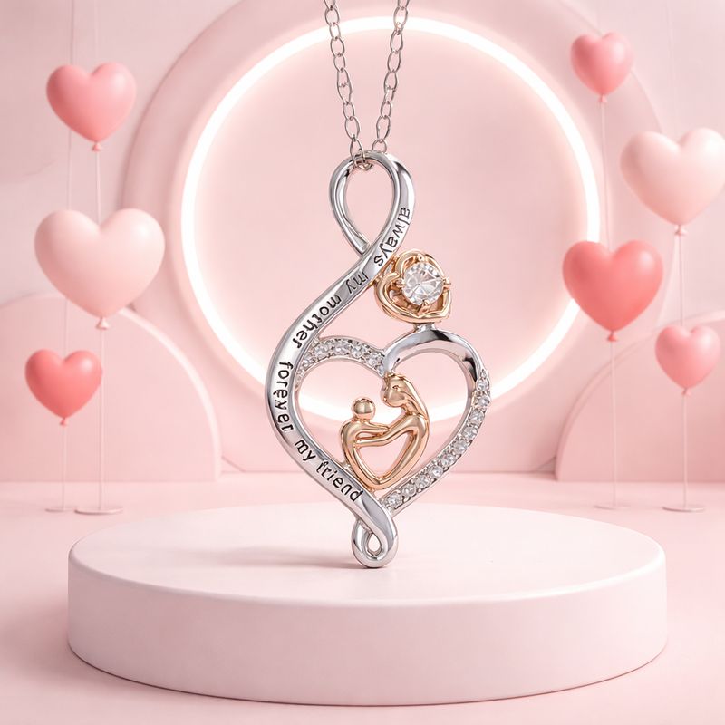 Dúo Cadena y dije Te Amo Mamá! Plata 925 Koreana