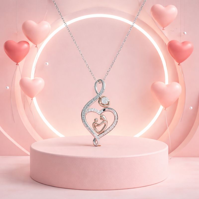 Dúo Cadena y dije Te Amo Mamá! Plata 925 Koreana