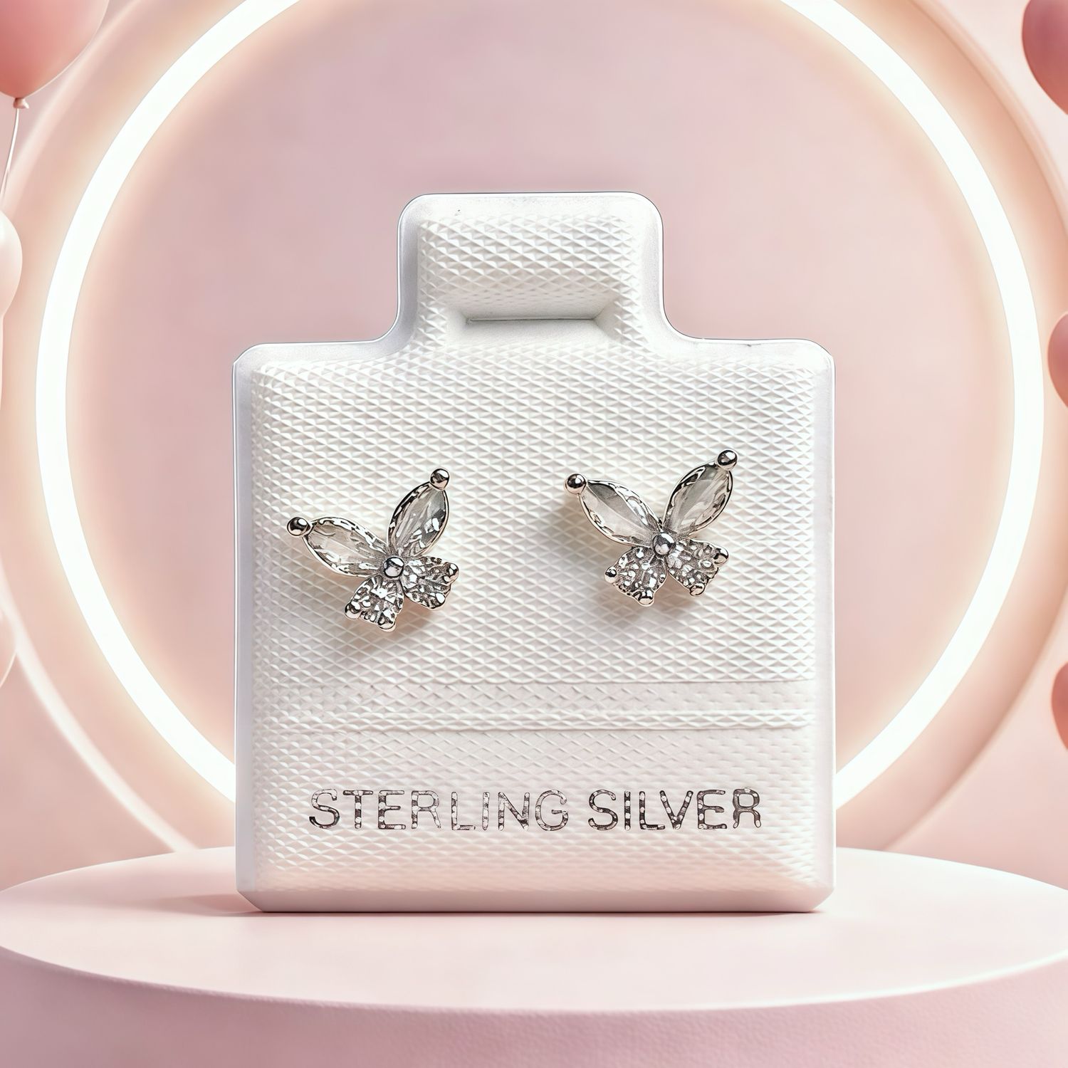 Broquel Premium Mariposa Blanco y Blanco 7MM Plata 925 MX