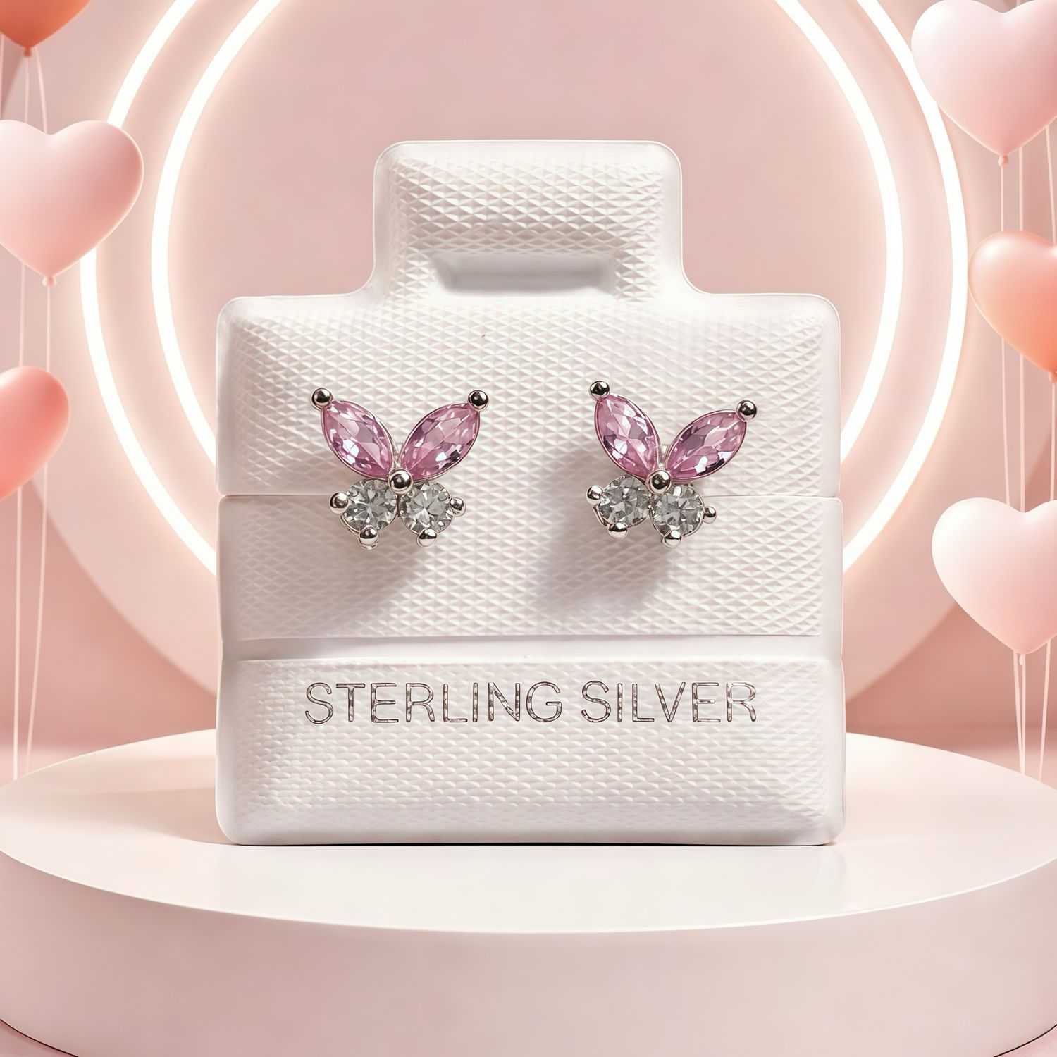 Broquel Premium Mariposa Rosita y Blanco 7MM Plata 925 MX