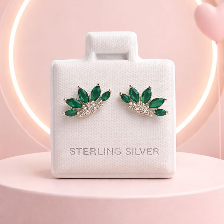 Broquel Premium Abanico Verde y Blanco 11mm Plata 925 MX