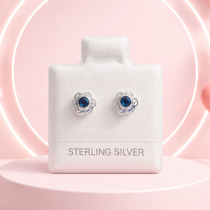 Broquel Florecita Azul 5mm  Plata 925 MX