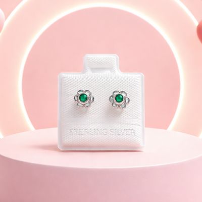 Broquel Florecita Verde 5mm  Plata 925 MX