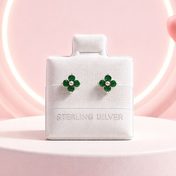 Broquel Premium Florecita 4mm, Verde plata 925 MX