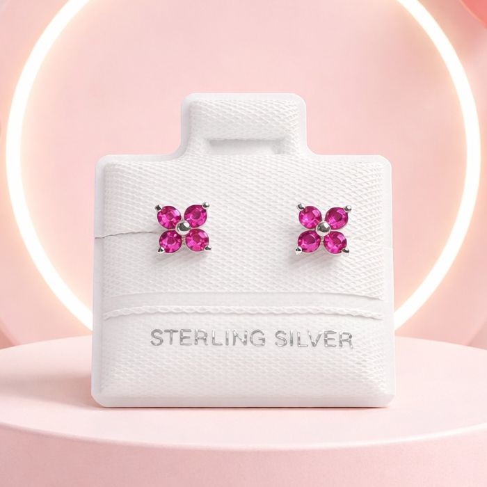 Broquel Premium Florecita 4mm, Fucsia plata 925 MX