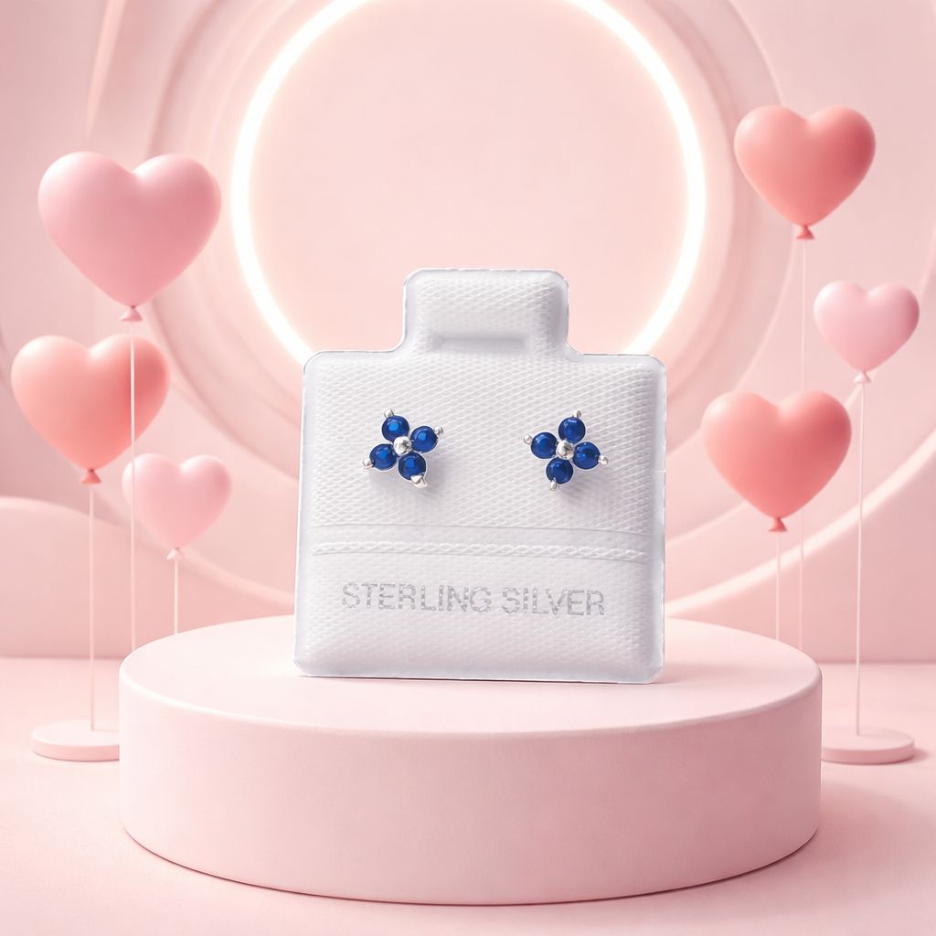 Broquel Premium Florecita 4mm, Azul plata 925 MX