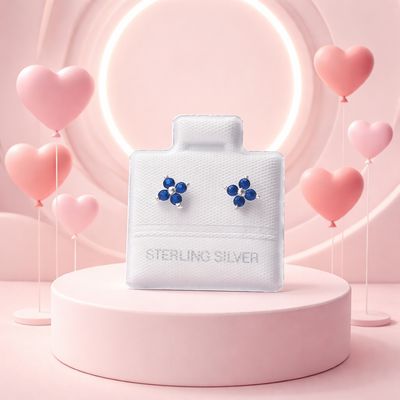 Broquel Premium Florecita 4mm, Azul plata 925 MX