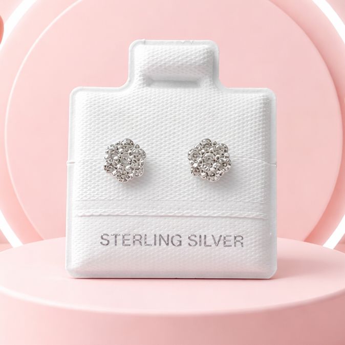 Broquel Premium Roseta Zirconias incrustadas alta calidad Plata 925 MX